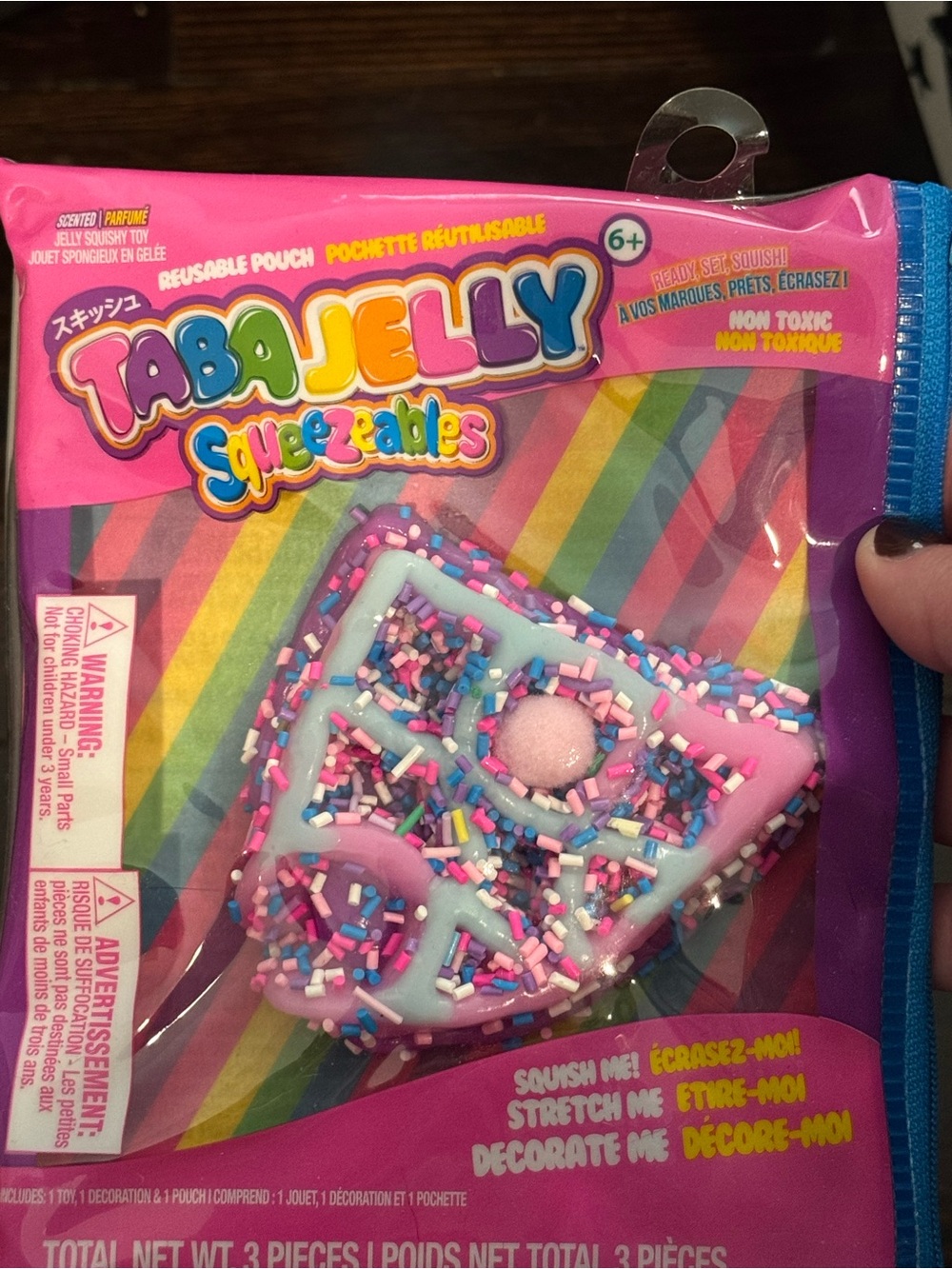 New TABA JELLY Squeezables Pink Sprinkle Waffle Squishy Toy- squish, decorate